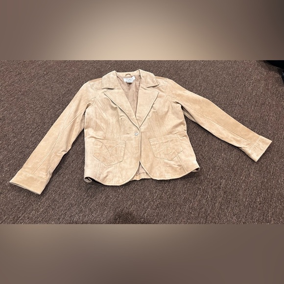 EUC! CERVELLE Women’s Leather Jacket Beige Blazer pickets Soft Suede Lined M - Picture 1 of 5